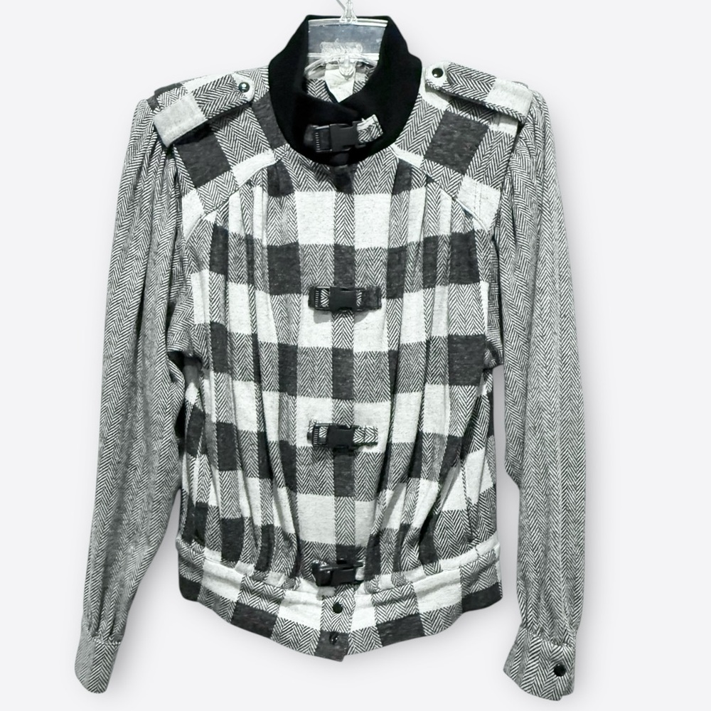 Vintage Grey Plaid Check Cotton Wool Jacket Carole Little for Saint Tropez West